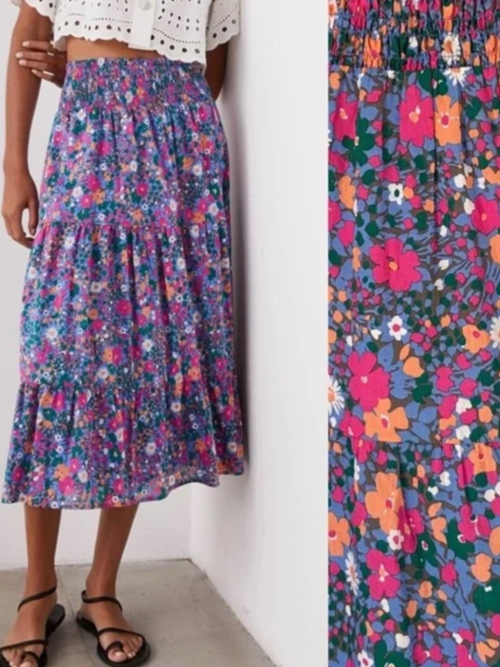 Rails Edina Leilani Floral Cottagecore Tiered Midi Skirt XS 100% Cotton Lined